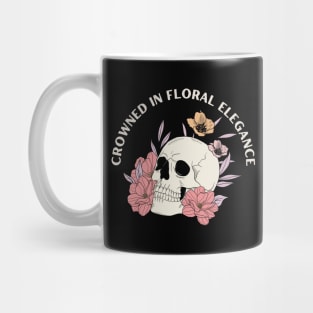 Crowned in Floral Elegance, skull with flowers Mug